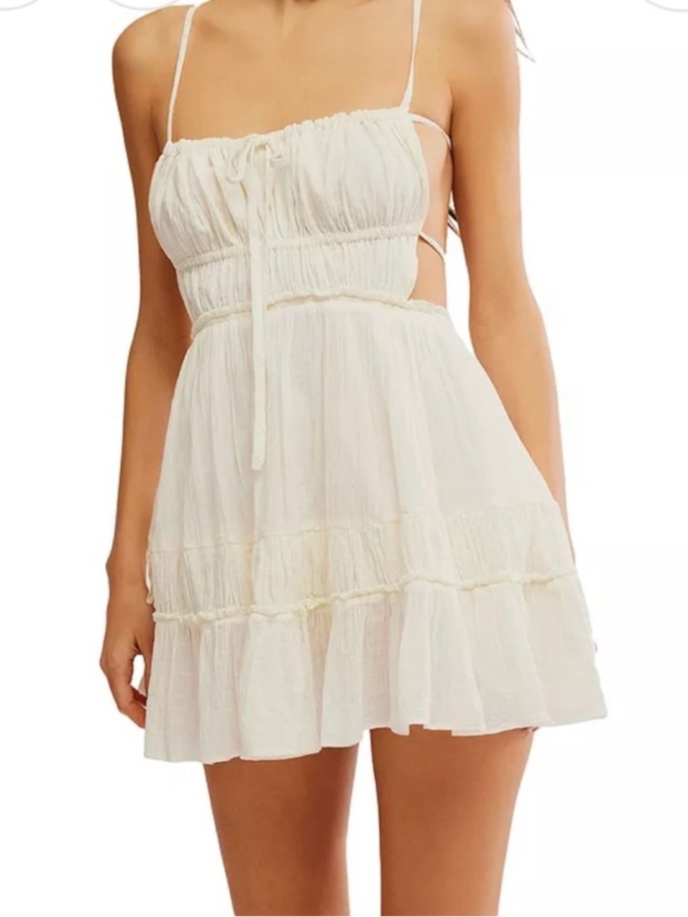 Free People Cream Mini Sundress with Spaghetti Straps